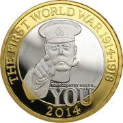 2 Pounds - Elizabeth II World War I; Silver Piedfort, United Kingdom, 2014 reverse image