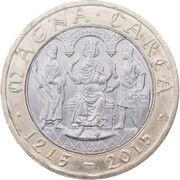 2 Pounds - Elizabeth II 5th portrait; Magna Carta, United Kingdom, 2015 reverse image