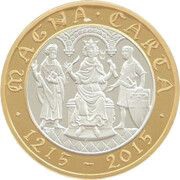 2 Pounds - Elizabeth II 5th portrait; Magna Carta, Silver Proof, United Kingdom, 2015 reverse image