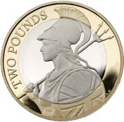 2 Pounds - Elizabeth II 5th portrait; Britannia, United Kingdom, 2015-2022 reverse image