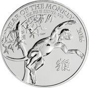 2 Pounds - Elizabeth II Year of the Monkey; 1 oz Fine Silver, United Kingdom, 2016 reverse image