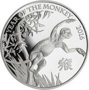 2 Pounds - Elizabeth II Year of the Monkey; Silver Proof, United Kingdom, 2016 reverse image
