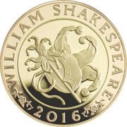 2 Pounds - Elizabeth II Shakespeare, Comedy; Gold Proof, United Kingdom, 2016 reverse image