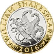 2 Pounds - Elizabeth II Shakespeare, Comedy; Silver Piedfort, United Kingdom, 2016 reverse image