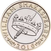 2 Pounds - Elizabeth II 5th portrait; Shakespeare, History, United Kingdom, 2016 reverse image