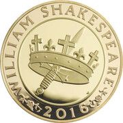 2 Pounds - Elizabeth II Shakespeare, History; Gold Proof, United Kingdom, 2016 reverse image