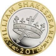 2 Pounds - Elizabeth II Shakespeare, History; Silver Proof, United Kingdom, 2016 reverse image