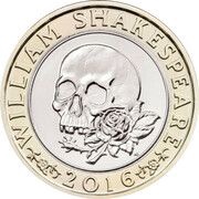 2 Pounds - Elizabeth II 5th portrait; Shakespeare, Tragedy, United Kingdom, 2016 reverse image