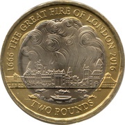 2 Pounds - Elizabeth II 5th portrait; Great Fire of London, United Kingdom, 2016 reverse image