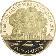 2 Pounds - Elizabeth II Great Fire of London; Gold Proof, United Kingdom, 2016 reverse image