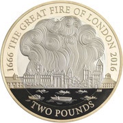 2 Pounds - Elizabeth II Great Fire of London; Silver Proof, United Kingdom, 2016 reverse image