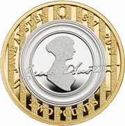 2 Pounds - Elizabeth II Jane Austen; Silver Proof, United Kingdom, 2017 reverse image