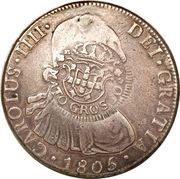 960 Réis - João Prince Regent Countermarked 8 Reales; Mato Grosso obverse image