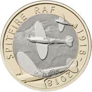 2 Pounds - Elizabeth II 5th portrait; RAF Spitfire, United Kingdom, 2018 reverse image
