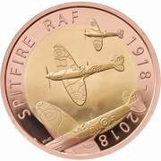 2 Pounds - Elizabeth II RAF Spitfire; Gold Proof, United Kingdom, 2018 reverse image