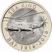 2 Pounds - Elizabeth II 5th portrait; RAF Sea King, United Kingdom, 2018 reverse image