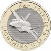 2 Pounds - Elizabeth II 5th portrait; RAF Lightning II, United Kingdom, 2018 reverse image
