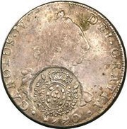 960 Réis - João Prince Regent Minas Gerais; Countermarked Bolivia 8 Reales, Bolivia 8 Reales, KM#64 obverse image