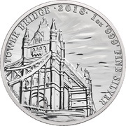 2 Pounds - Elizabeth II Tower Bridge; 1 oz Fine Silver, United Kingdom, 2018 reverse image