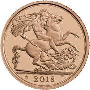 2 Sovereigns- Elizabeth II 5th portrait; Sapphire Coronation, United Kingdom, 2018 reverse image