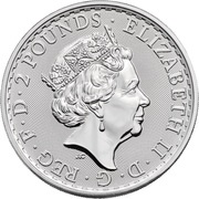 2 Pounds - Elizabeth II 5th Portrait; 1 oz Fine Silver, Oriental Border obverse image