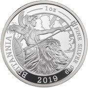 2 Pounds - Elizabeth II 5th portrait; 1 oz Fine Silver, United Kingdom, 2019 reverse image