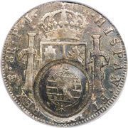 960 Réis - João Prince Regent Minas Gerais; countermarked Bolivia 8 Reales, KM#73, Brazil, 1808 reverse image