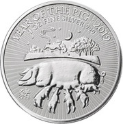 2 Pounds - Elizabeth II Year of the Pig; 1 oz Fine Silver, United Kingdom, 2019 reverse image