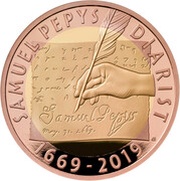2 Pounds - Elizabeth II Samuel Pepys' Diary; Gold Proof, United Kingdom, 2019 reverse image