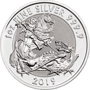 2 Pounds - Elizabeth II Silver Valiant; 1 oz Fine Silver, United Kingdom, 2019-2021 reverse image