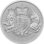 2 Pounds - Elizabeth II Royal Arms; 1 oz Fine Silver, United Kingdom, 2019-2022 reverse image