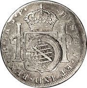 960 Réis - João Prince Regent Minas Gerais; countermarked Peru 8 Reales, KM#97, Brazil, 1808 reverse image