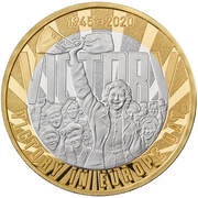 2 Pounds - Elizabeth II 75th VE Day; Silver Proof, United Kingdom, 2020 reverse image