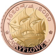 2 Pounds - Elizabeth II Mayflower; Gold Proof, United Kingdom, 2020 reverse image
