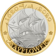2 Pounds - Elizabeth II Mayflower; Silver Piedfort, United Kingdom, 2020 reverse image