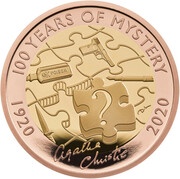 2 Pounds - Elizabeth II Agatha Christie; Gold Proof, United Kingdom, 2020 reverse image