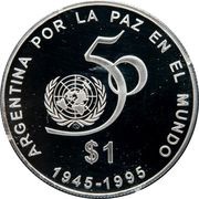 1 Peso 50th Anniversary of the UN, Argentina, 1995 reverse image