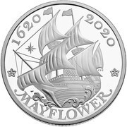 2 Pounds - Elizabeth II Mayflower; 1 oz Fine Silver, United Kingdom, 2020 reverse image