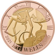 2 Pounds - Elizabeth II H.G Wells; Gold Proof, United Kingdom, 2021 reverse image