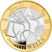 2 Pounds - Elizabeth II H.G Wells; Silver Piedfort, United Kingdom, 2021 reverse image