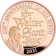 2 Pounds - Elizabeth II Sir Walter Scott; Gold Proof, United Kingdom, 2021 reverse image
