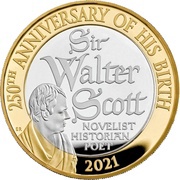 2 Pounds - Elizabeth II Sir Walter Scott; Silver Piedfort, United Kingdom, 2021 reverse image