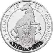 2 Pounds - Elizabeth II White Greyhound of Richmond; Silver Proof, United Kingdom, 2021 reverse image