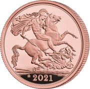 2 Sovereigns- Elizabeth II 5th portrait; Queen's 95th Birthday, United Kingdom, 2021 reverse image