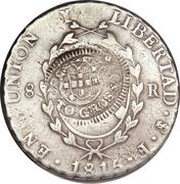 960 Réis - João Prince Regent Countermarked 8 Reales; Mato Grosso obverse image