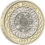 2 Pounds - Elizabeth II 5th portrait; 25th Anniversary £2, United Kingdom, 2022 reverse image