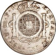 960 Réis - João Prince Regent Countermarked 8 Reales; Cuiaba, Brazil, 1821 reverse image