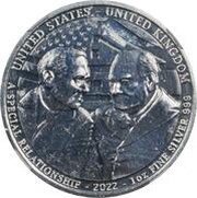2 Pounds - Elizabeth II Churchill and Roosevelt; 1 oz Fine Silver, United Kingdom, 2022 reverse image