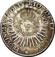 960 Réis - João Prince Regent Countermarked 8 Reales; Cuiaba obverse image
