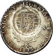 960 Réis - João Prince Regent Countermarked 8 Reales; Cuiaba, Brazil, 1821 reverse image